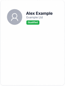 Qualified lead card. Sample data.